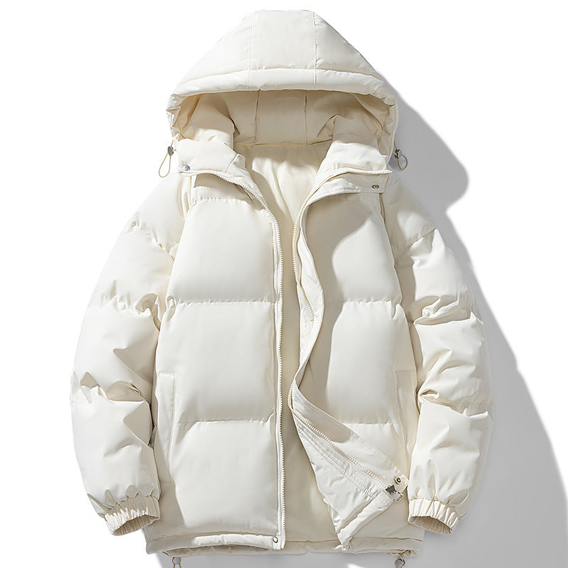 Herren minimalistischer oversized gepolsterter Mantel mit gestepptem Thermofutter und Kordelzugkapuze – Taviero