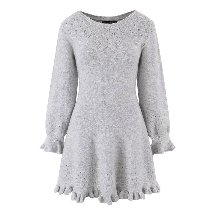 Damen Gestricktes A‑Linien Kleid mit Rüschenbündchen und Lochmuster Echo Archiv