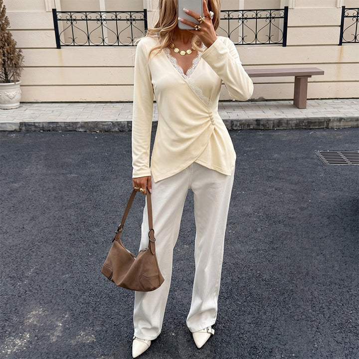 Damen Elegantes Wickeloberteil mit Spitzenakzenten Echo Archiv
