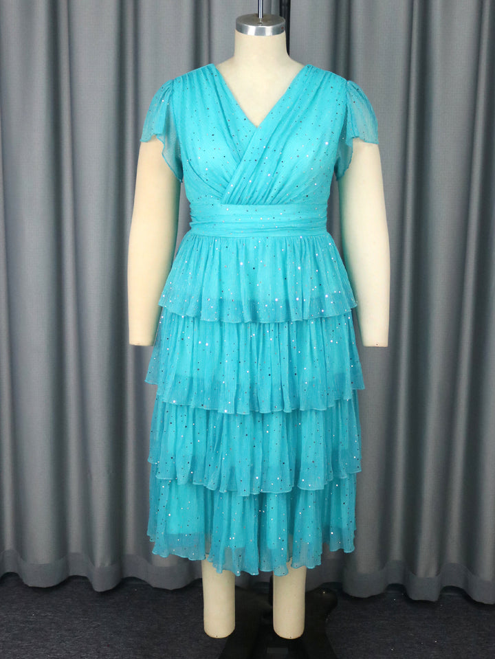 Damen Festliches Kleid mit schimmernden Rüschenschichten Echo Archiv
