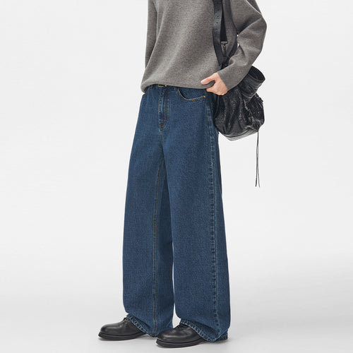 Herren Extraweite hochgeschnittene Denimhose mit ultralangem Saum und geradem Bein Echo Archiv
