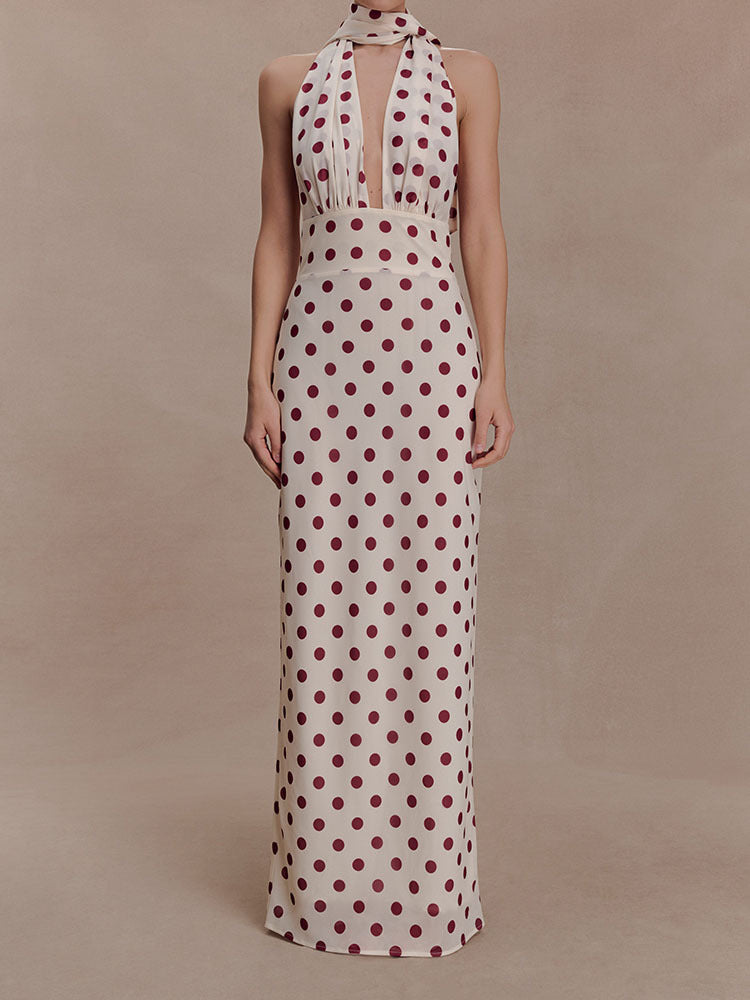 Damen Halter-Maxi-Kleid mit klassischen Punkten Echo Archiv