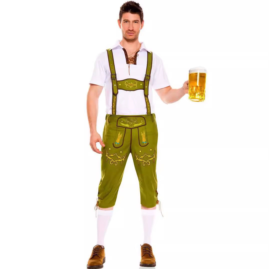 Herren nan kurze Trachtenlederhose mit verstellbaren Hosenträgern und besticktem Latz Echo Archiv