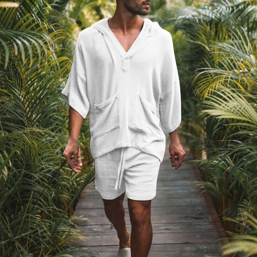 Herren lässiges Kurzarm-Hoodie mit praktischen Taschen und modernem Design Echoarchiv