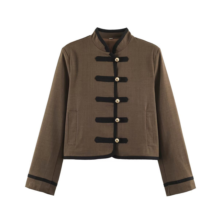 Damen Cropped Stehkragenjacke mit dekorativen Knebelverschlüssen und Boxy-Schnitt Echo Archiv