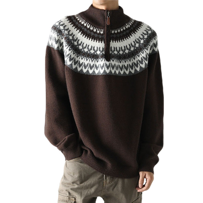 Herren Grobstrickpullover mit Stehkragen und Reißverschluss Echo Archiv