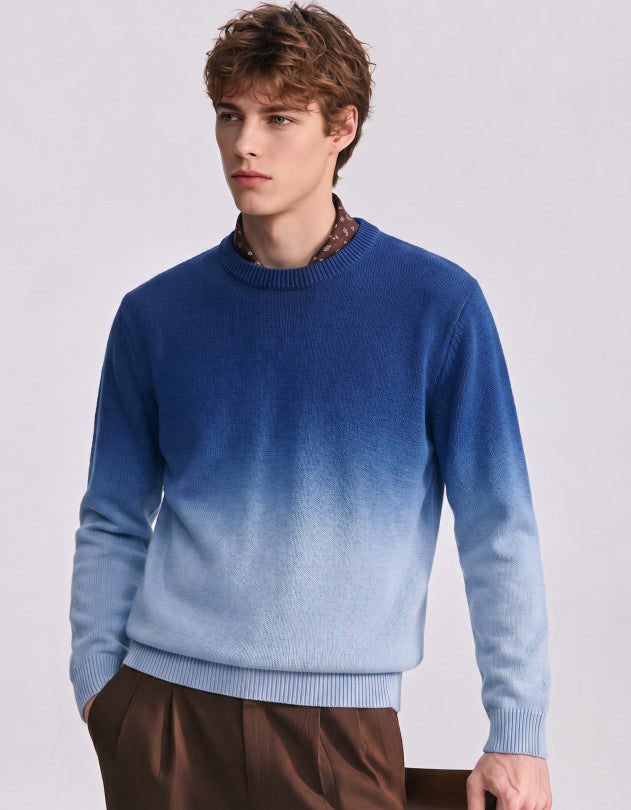 Herren Feinstrick-Pullover mit Dip-Dye-Effekt und Rundhalsausschnitt Echoarchiv
