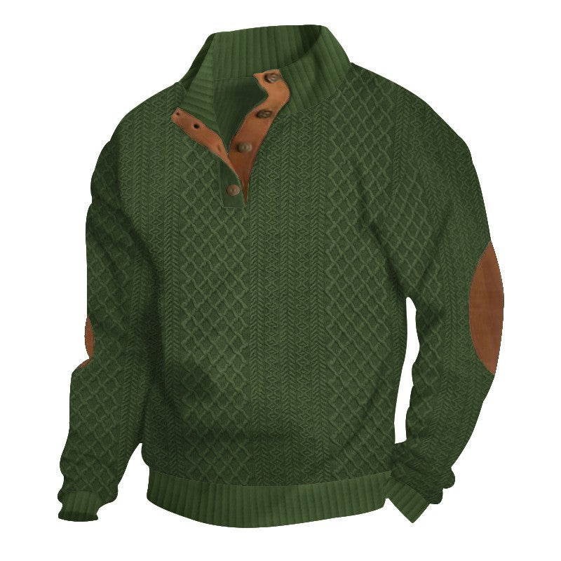 Herren Kabelstrick Troyer Pullover mit Stehkragen und Lederoptik-Ellbogen-Patches – Norvane