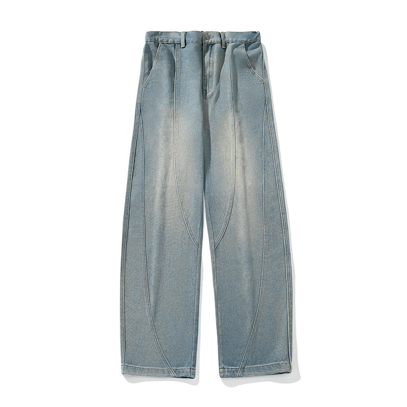 Herren Weite Denim-Hose mit kontrastierenden Einsatznähten und hohem Bund Echo Archiv