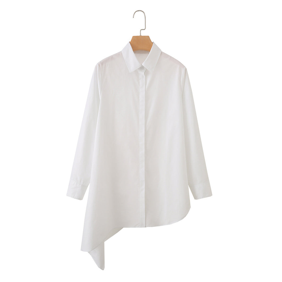 Damen Asymmetrische Oversize-Hemdbluse mit seitlichem Drape und verdeckter Knopfleiste Echo Archiv