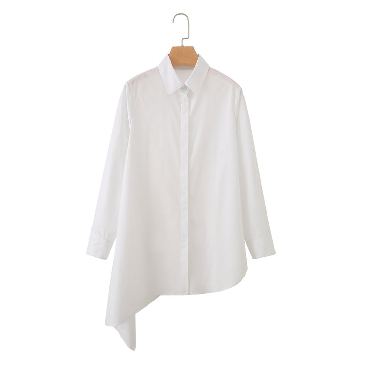 Damen Asymmetrische Oversize-Hemdbluse mit seitlichem Drape und verdeckter Knopfleiste Echo Archiv