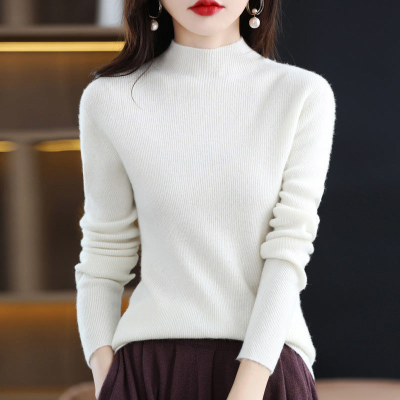 Damen Schmal geschnittener Mockneck-Pullover aus kaschmirähnlichem Feinstrick Echoarchiv