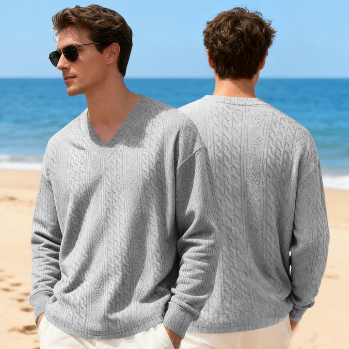 Herren Strickpullover mit V-Ausschnitt und Zopfmuster Echoarchiv