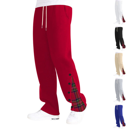 Herren bequeme Freizeithose mit seitlichen Knopfdetails und Karomuster Echoarchiv
