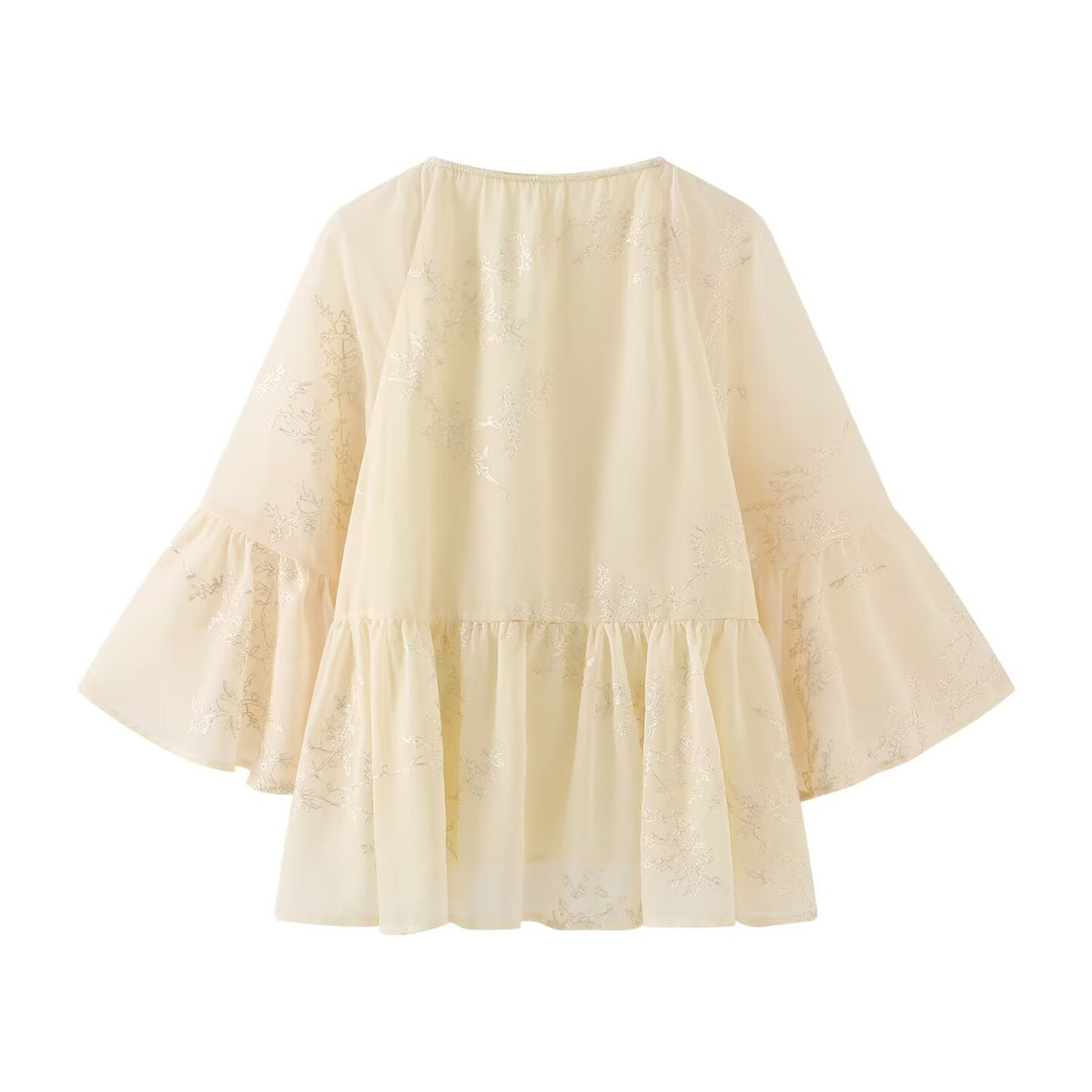 Damen leichtes Blusenshirt mit fließendem Schnitt und eleganten Bindebanddetails Echo Archiv