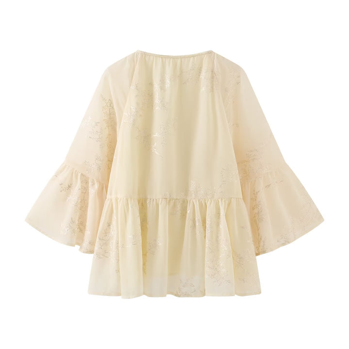 Damen leichtes Blusenshirt mit fließendem Schnitt und eleganten Bindebanddetails Echo Archiv