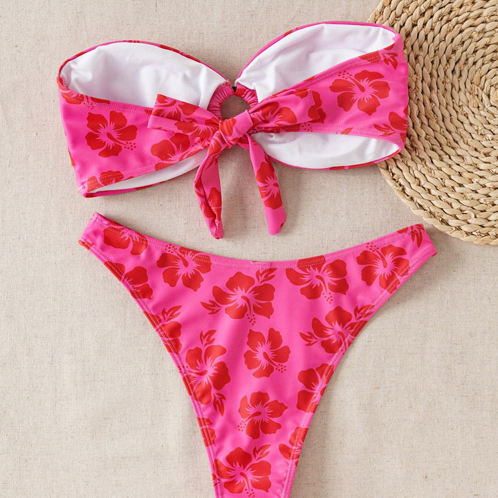 Damen Bandeau-Bikini-Set mit verziertem Knoten und floralem Muster Echo Archiv