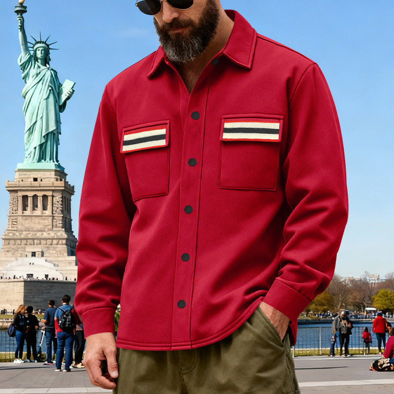 Herren Overshirt-Jacke mit Druckknopfleiste und gestreiften Brusttaschen – Taviero