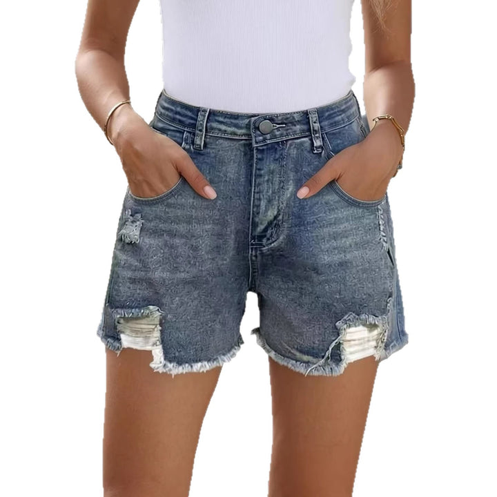 Damen lässige Destroyed Jeansshorts mit hohem Bund und fransigen Abschlüssen Echo Archiv