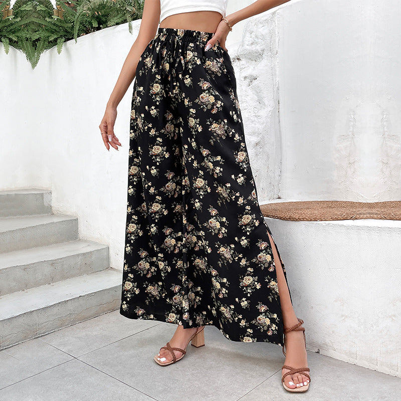 Damen Leichte Palazzo-Hose aus Viskosemix mit Gummibund, Tunnelzug und seitlichen Beinschlitzen Echoarchiv