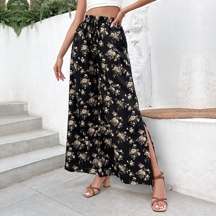 Damen Leichte Palazzo-Hose aus Viskosemix mit Gummibund, Tunnelzug und seitlichen Beinschlitzen Echoarchiv