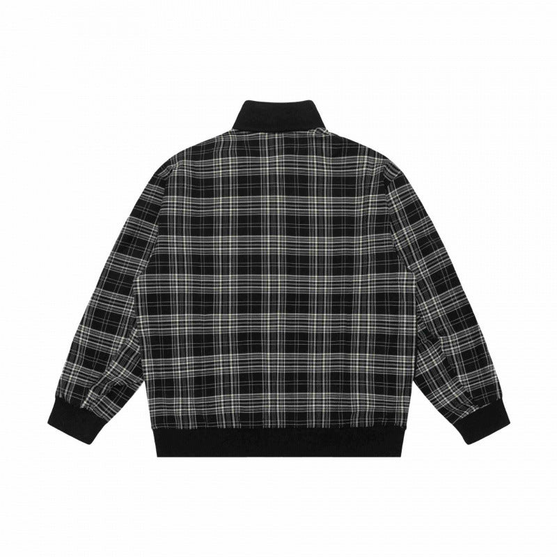 Unisex Kurz geschnittene Zip-Jacke im Boxy-Style mit Karo-Ärmeltape und Stehkragen Echo Archiv