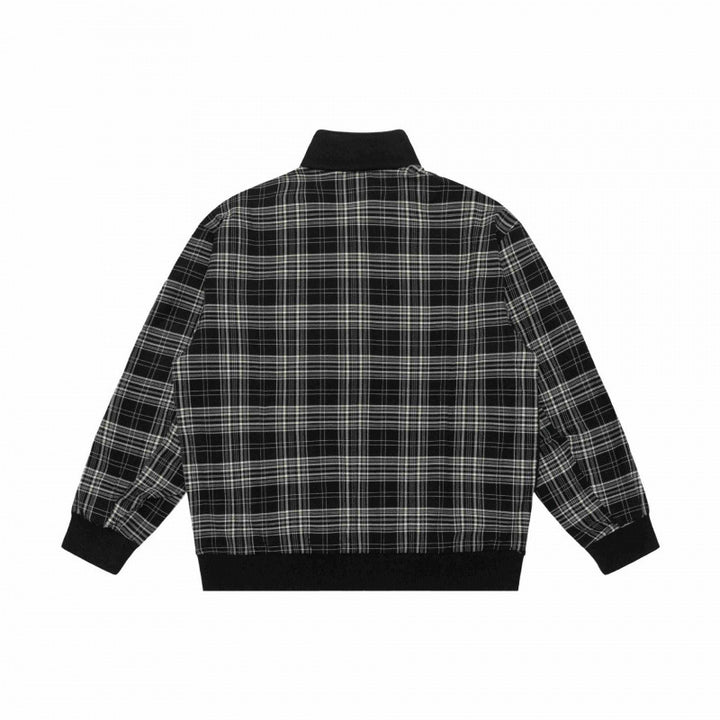 Unisex Kurz geschnittene Zip-Jacke im Boxy-Style mit Karo-Ärmeltape und Stehkragen Echo Archiv