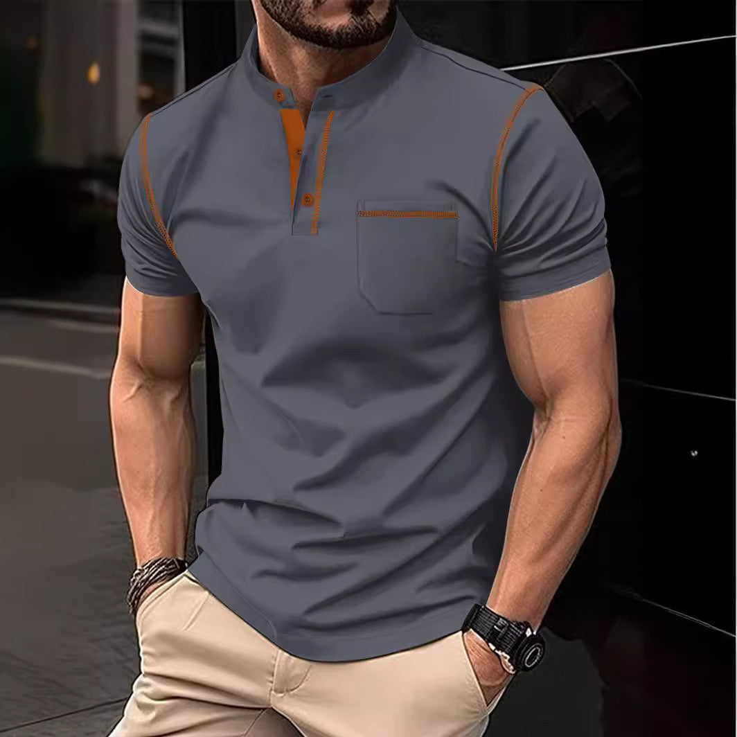 Herren Polohemd mit elegantem Stehkragen und praktischer Brusttasche Echoarchiv
