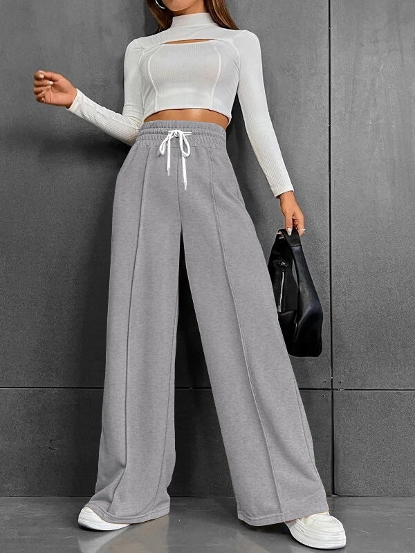 Damen weite High-Waist Palazzo-Jogginghose mit Kordelzug und Bügelfalte – Avélisse