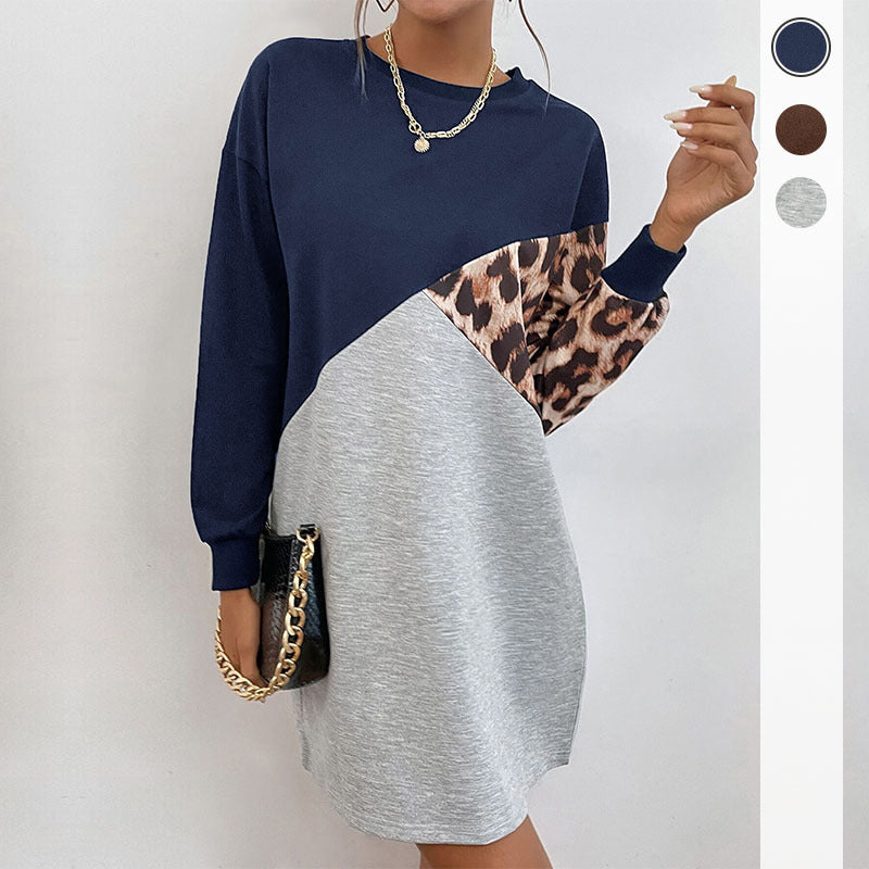 Damen Colorblock-Sweatkleid mit Leo-Ärmel und lockerer A-Linien-Silhouette Echoarchiv