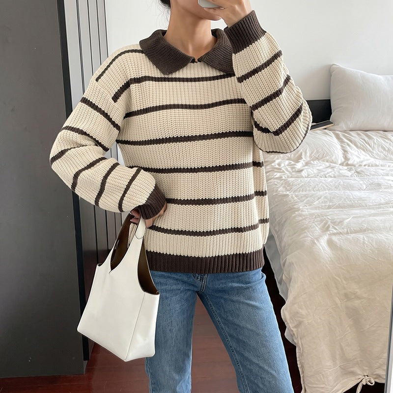 Damen Gestreifter Pullover mit Kragen Echo Archiv