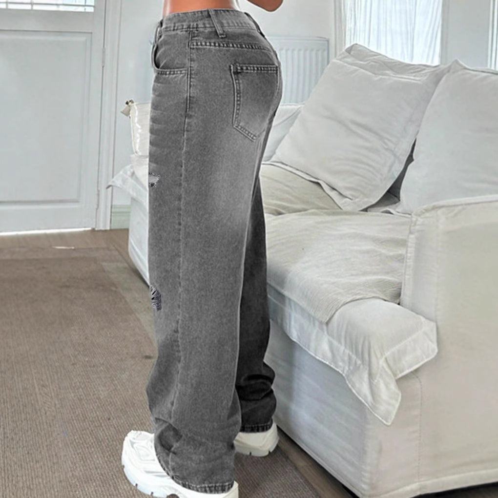 Damen Hochtaillierte weite Destroyed-Jeans mit geradem Bein Echo Archiv