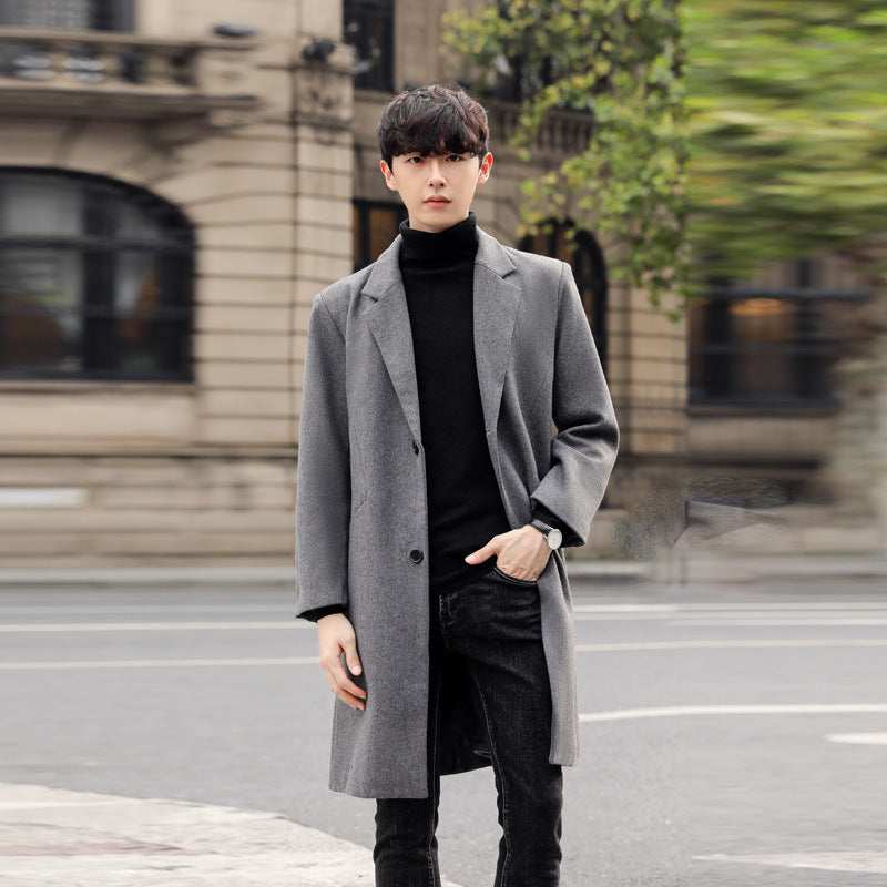 Herren Einreihiger Wollmix-Longcoat mit schmalem Revers und minimalistischer Silhouette Echoarchiv