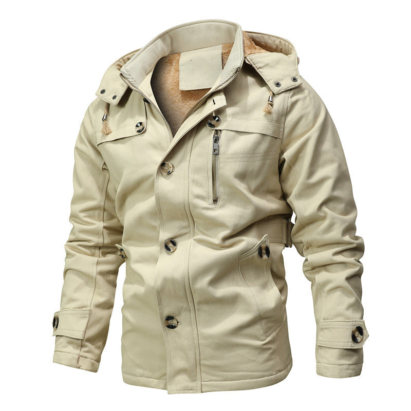 Herren Parka-Jacke mit Kapuze, Thermofutter und Metallknöpfen Echoarchiv