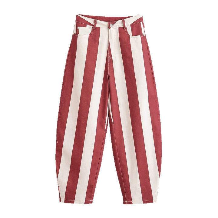 Damen Weite High‑Waist‑Hose mit maritimen Blockstreifen und tapered Bein Echoarchiv