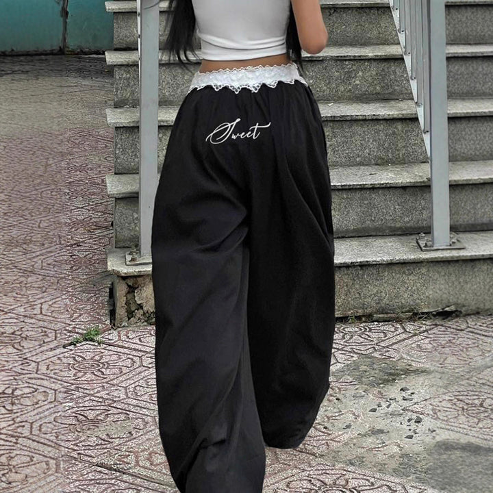 Damen nan Loungewear Schlafhose mit mehrlagigen Volants, elastischem Spitzenbund und weitem Bein Echo Archiv