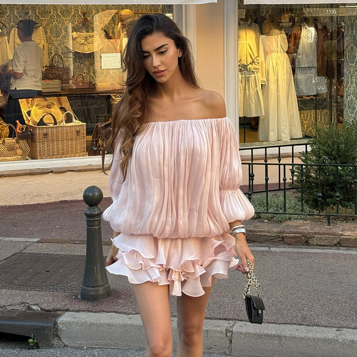 Damen luftiges Off-Shoulder Kleid mit Rüschenschnitt Echo Archiv