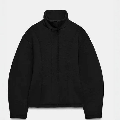 Damen Kurz geschnittene Boxy‑Fleecejacke mit Stehkragen, vertikalen Strukturnähten und verdecktem Reißverschluss Echo Archiv