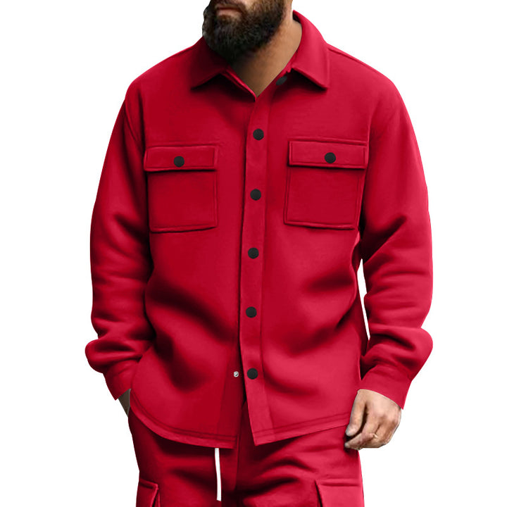 Herren nan robuste Wollfleece-Überhemdjacke mit aufgesetzten Brusttaschen und Druckknopfleiste Echo Archiv