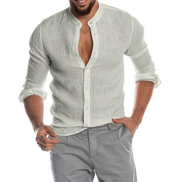 Herren nan Leinenhemd mit Stehkragen, durchgehender Knopfleiste und legerer Slim-Fit-Passform Echo Archiv