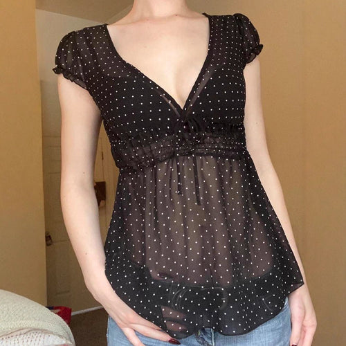 Damen Verspieltes Polka-Dots Blusenshirt mit Rüschendetails Echo Archiv
