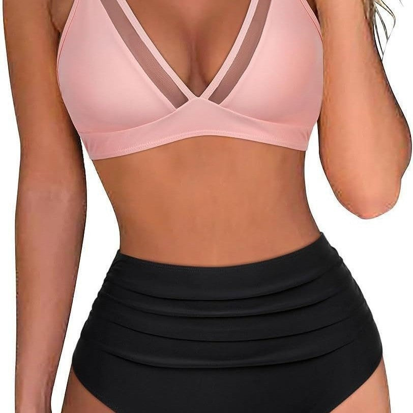 Damen Hoch tailliertes Bikini-Set mit Leopardenmuster und transparenten Einsätzen Echo Archiv
