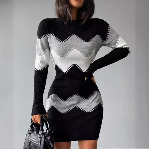Damen nan Longsleeve-Strickkleid mit Chevron-Muster, geradem Saum und körperumspielender Passform Echo Archiv
