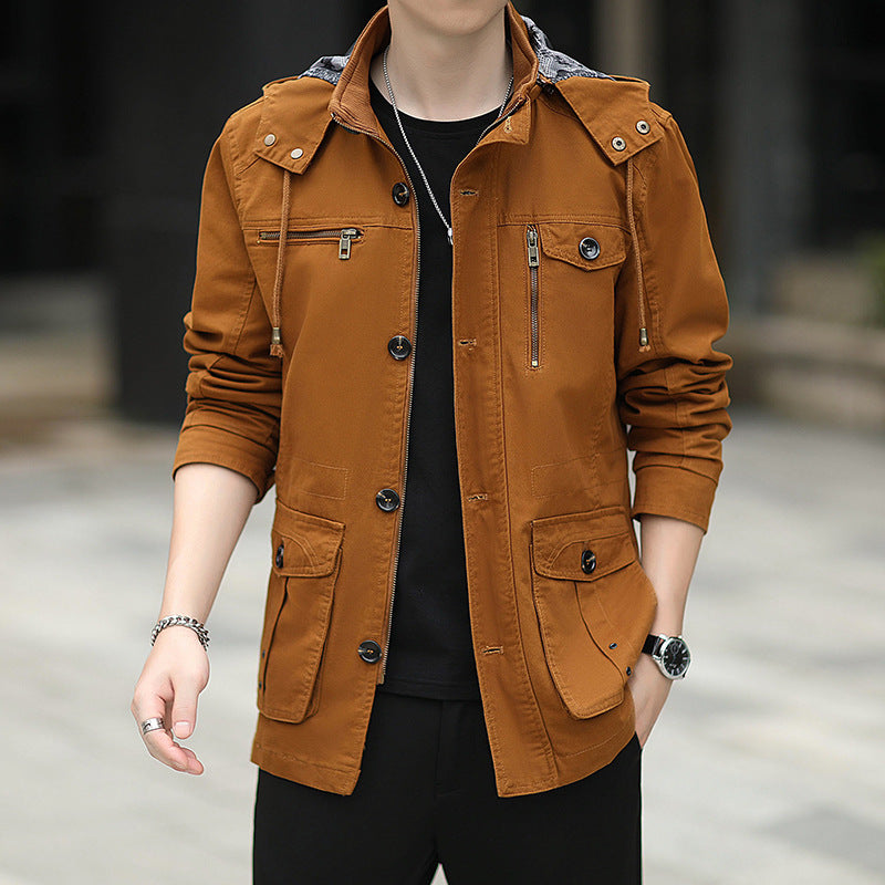 Herren leichte Canvas-Fieldjacke mit Kapuze, Multifunktionstaschen und Reißverschluss Echoarchiv