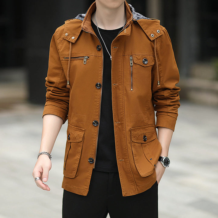 Herren leichte Canvas-Fieldjacke mit Kapuze, Multifunktionstaschen und Reißverschluss Echoarchiv