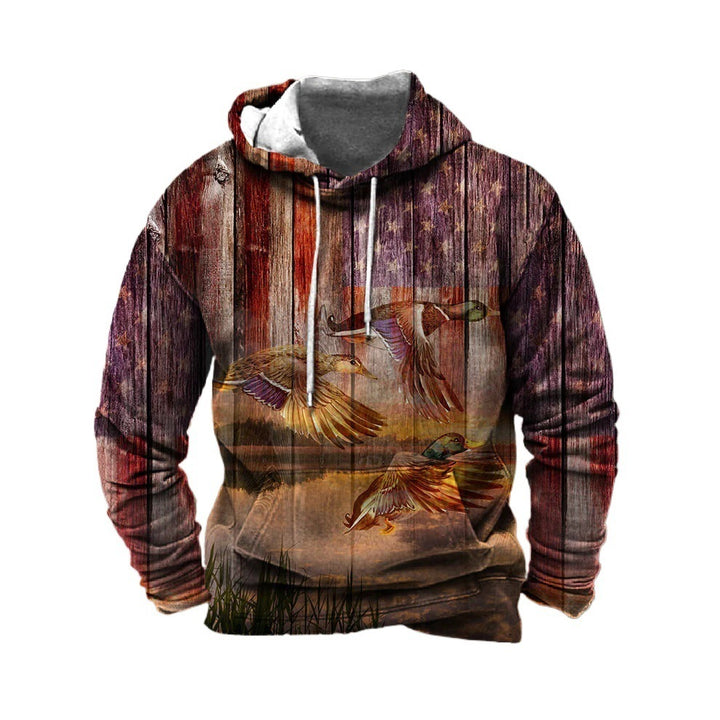 Herren Kapuzenpullover mit beeindruckendem Wildtier-Druck und patriotischen Akzenten Echoarchiv