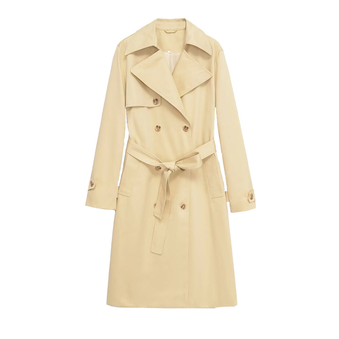 Damen Midi-Trenchcoat aus leichtem Funktionsstoff mit Bindegürtel und Sturmklappe Echoarchiv