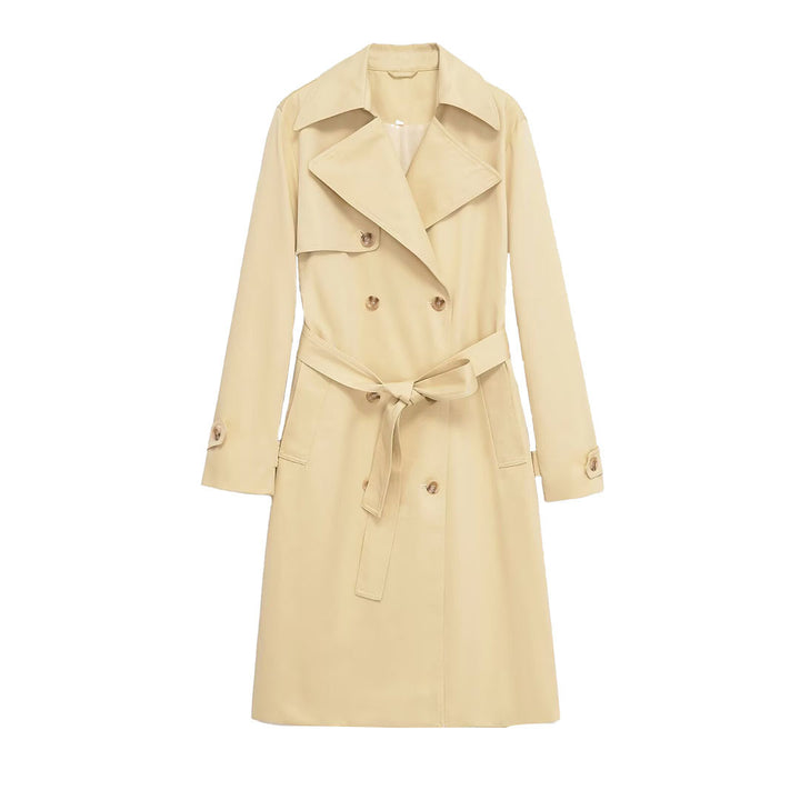 Damen Midi-Trenchcoat aus leichtem Funktionsstoff mit Bindegürtel und Sturmklappe Echoarchiv