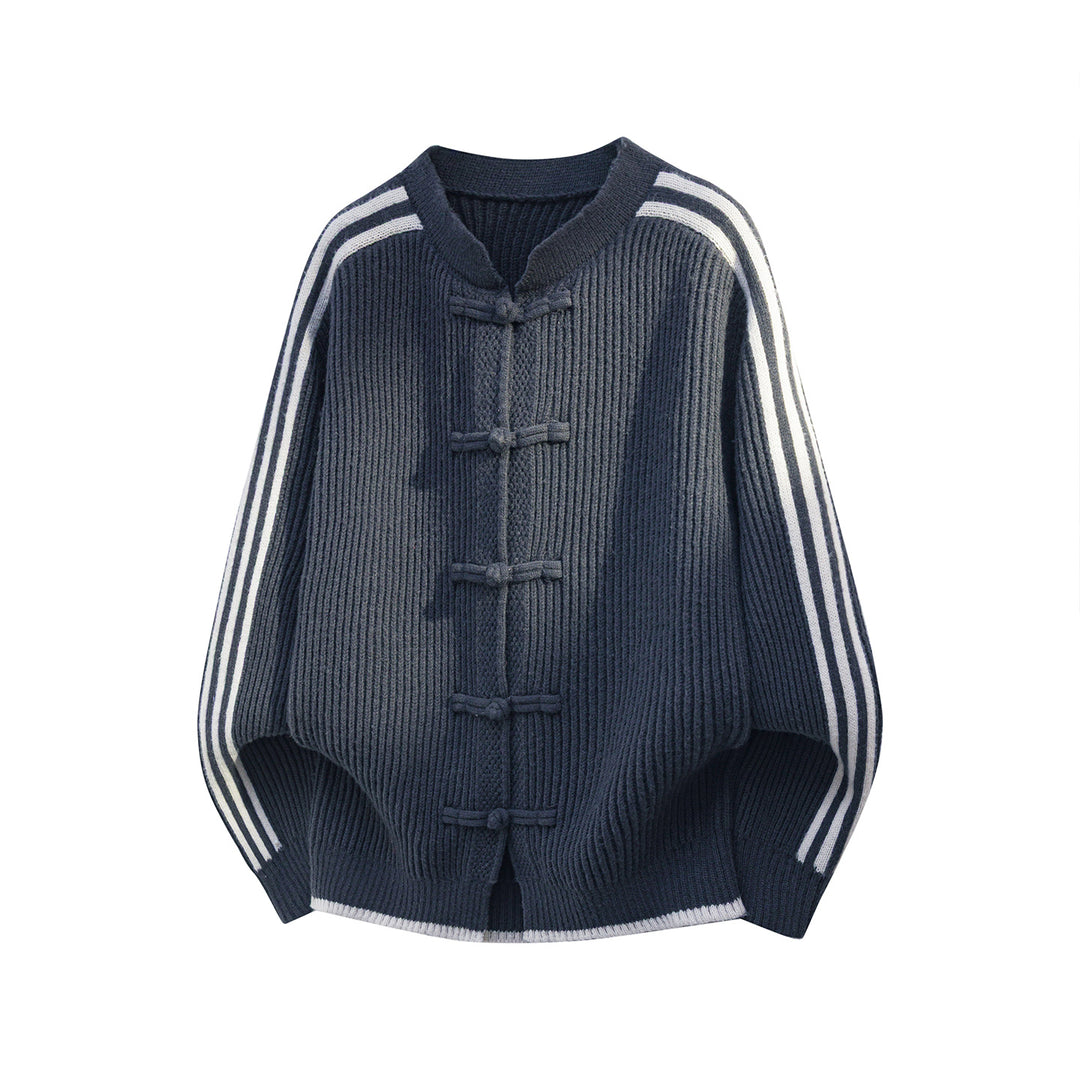 Damen Oversize Strickjacke mit Knebelverschlüssen und Kontraststreifen Echo Archiv