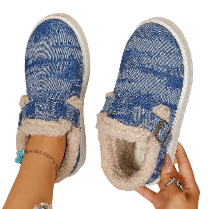 Damen Gefütterte Denim-Slip-On Hausschuhe mit Teddyfutter und verstellbarem Schnallenriemen Echo Archiv